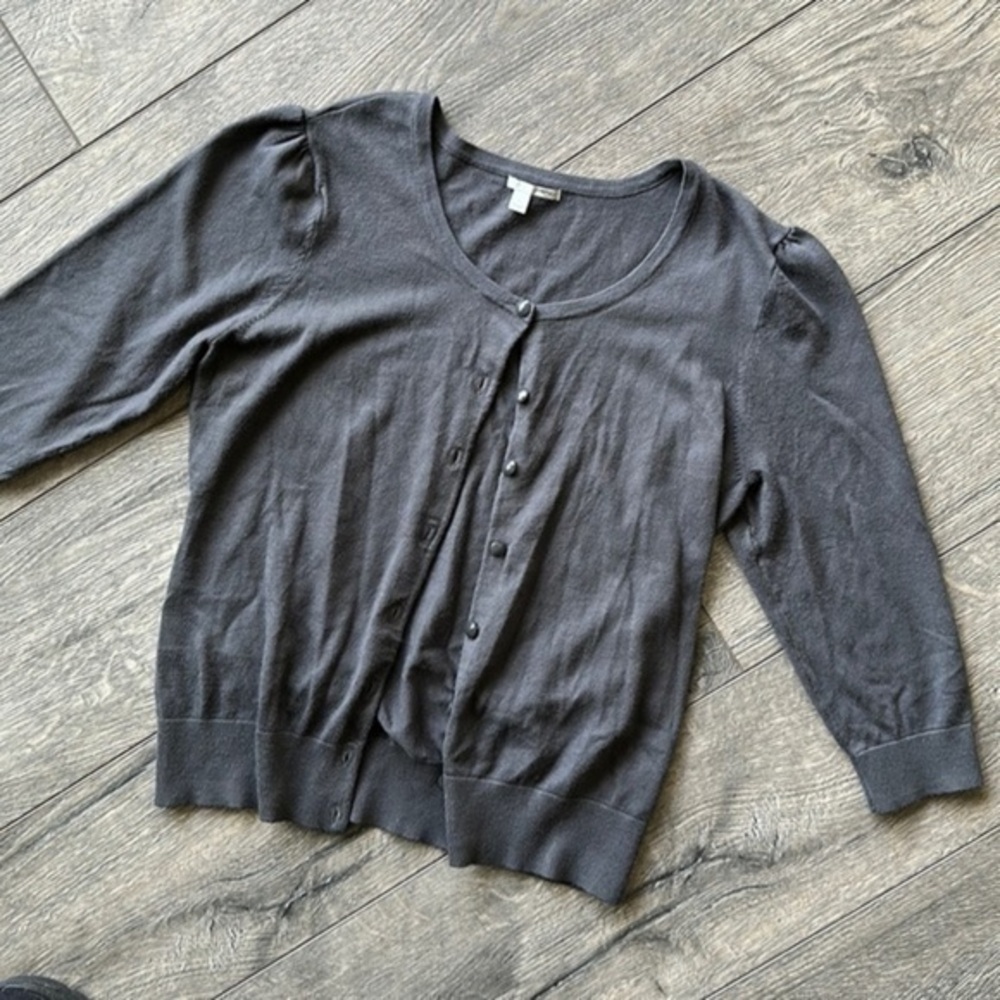 Halogen sweater gray cardigan rayon lightweight button up softgirl size large